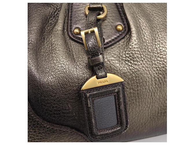 Borsa a mano PRADA in pelle Khaki Gold Auth ep15951 D'oro Cachi - vista 19