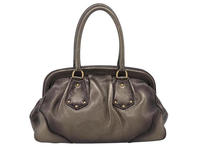 Borsa a mano PRADA in pelle Khaki Gold Auth ep15951 D'oro Cachi - vista 2