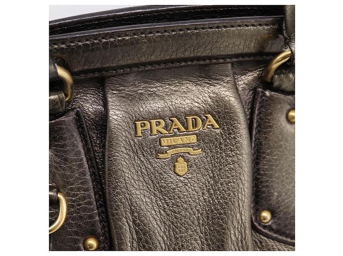 Borsa a mano PRADA in pelle Khaki Gold Auth ep15951 D'oro Cachi - vista 20