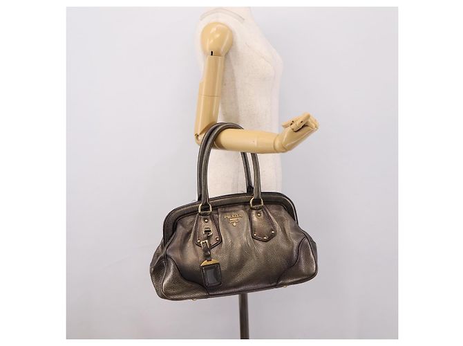 Borsa a mano PRADA in pelle Khaki Gold Auth ep15951 D'oro Cachi - vista 27