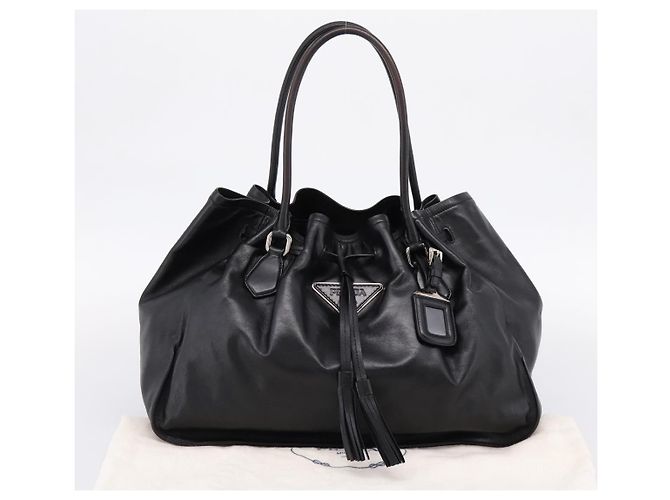 Bolso Tote PRADA de cuero negro plata Auth 205973M - vista 12