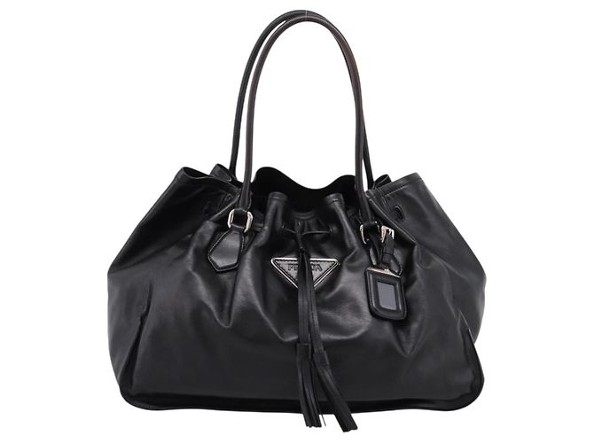 Bolso Tote PRADA de cuero negro plata Auth 205973M - vista 13