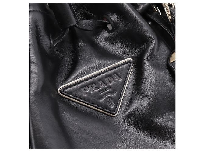 Bolso Tote PRADA de cuero negro plata Auth 205973M - vista 18