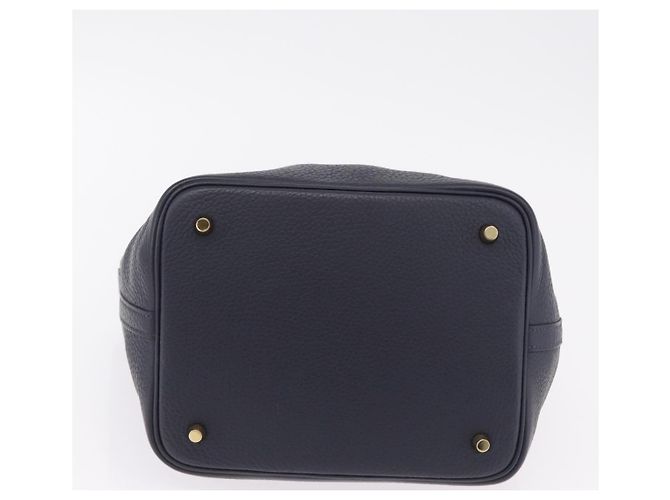 Hermès Borsa a mano HERMES Picotan Lock MM Pelle Taurillon Navy Gold Auth 204768SM D'oro Blu navy - vista 11
