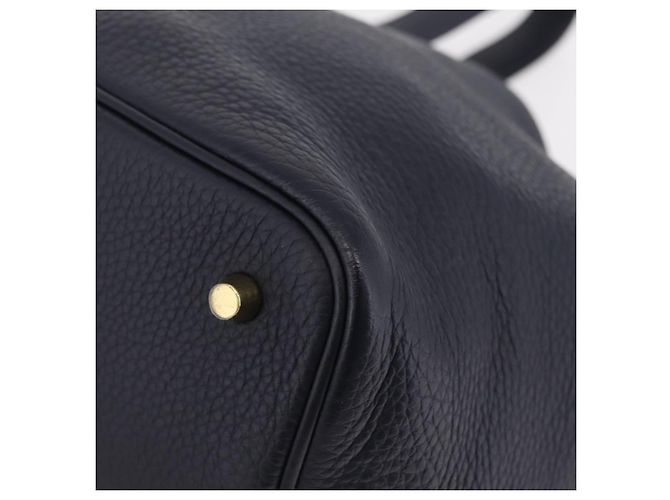 Hermès Borsa a mano HERMES Picotan Lock MM Pelle Taurillon Navy Gold Auth 204768SM D'oro Blu navy - vista 13