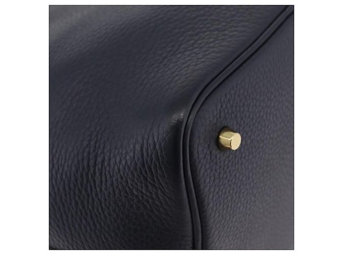 Hermès Borsa a mano HERMES Picotan Lock MM Pelle Taurillon Navy Gold Auth 204768SM D'oro Blu navy - vista 14