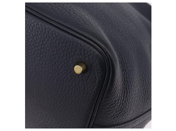Hermès Borsa a mano HERMES Picotan Lock MM Pelle Taurillon Navy Gold Auth 204768SM D'oro Blu navy - vista 15