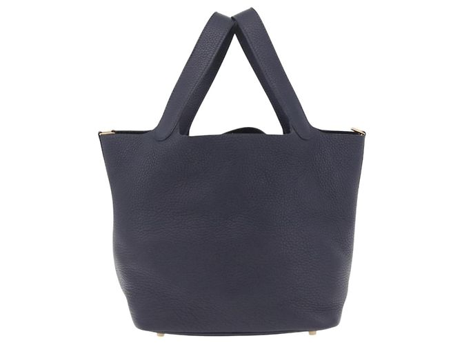 Hermès Borsa a mano HERMES Picotan Lock MM Pelle Taurillon Navy Gold Auth 204768SM D'oro Blu navy - vista 2