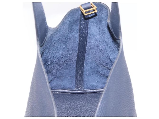 Hermès Borsa a mano HERMES Picotan Lock MM Pelle Taurillon Navy Gold Auth 204768SM D'oro Blu navy - vista 20