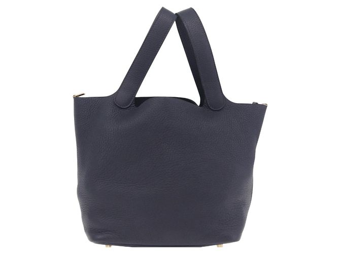 Hermès Borsa a mano HERMES Picotan Lock MM Pelle Taurillon Navy Gold Auth 204768SM D'oro Blu navy - vista 3