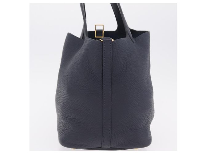 Hermès Borsa a mano HERMES Picotan Lock MM Pelle Taurillon Navy Gold Auth 204768SM D'oro Blu navy - vista 5