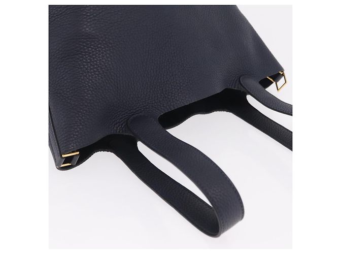 Hermès Borsa a mano HERMES Picotan Lock MM Pelle Taurillon Navy Gold Auth 204768SM D'oro Blu navy - vista 6