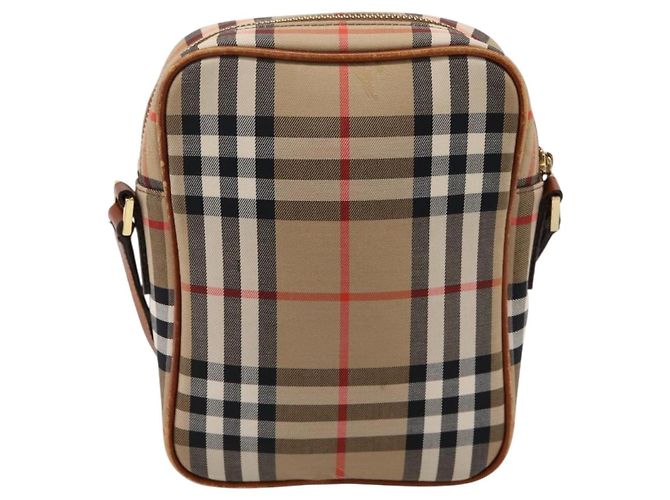 Borsa a tracolla BURBERRY Nova Check Canvas Beige Gold Tone Auth gh2353 - vista 2