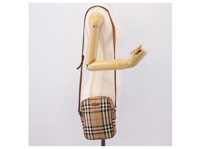 Borsa a tracolla BURBERRY Nova Check Canvas Beige Gold Tone Auth gh2353 - vista 24