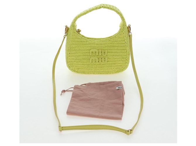 Borsa Miu Miu Wonder in paglia 2way Yellow Gold Auth 206257SAM D'oro Giallo - vista 12