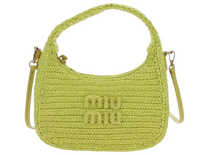 Borsa Miu Miu Wonder in paglia 2way Yellow Gold Auth 206257SAM D'oro Giallo - vista 13