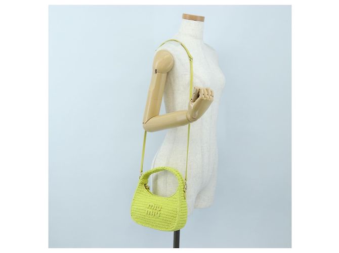 Borsa Miu Miu Wonder in paglia 2way Yellow Gold Auth 206257SAM D'oro Giallo - vista 26