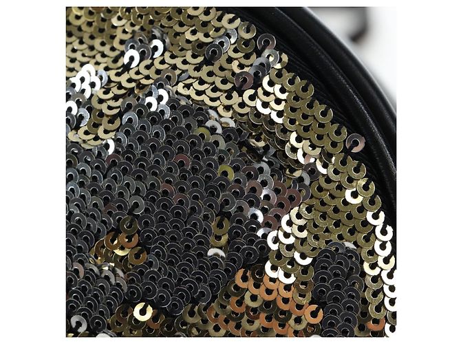 Autre Marque Borsa a tracolla con catena SAINT LAURENT di paillettes Nero Tono Oro Auth 204808SAM - vista 16