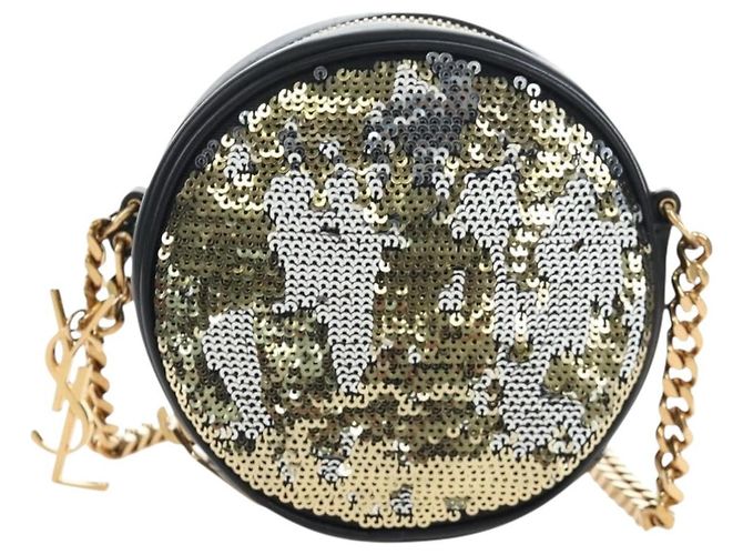 Autre Marque Borsa a tracolla con catena SAINT LAURENT di paillettes Nero Tono Oro Auth 204808SAM - vista 2