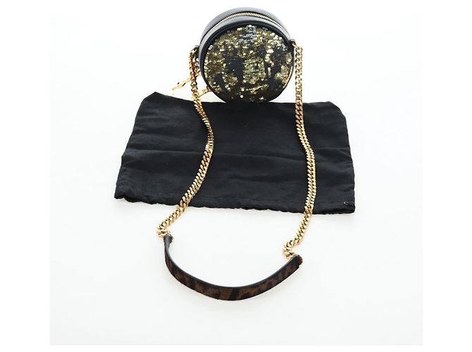 Autre Marque Borsa a tracolla con catena SAINT LAURENT di paillettes Nero Tono Oro Auth 204808SAM - vista 25