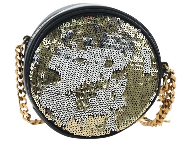 Autre Marque Borsa a tracolla con catena SAINT LAURENT di paillettes Nero Tono Oro Auth 204808SAM - vista 3