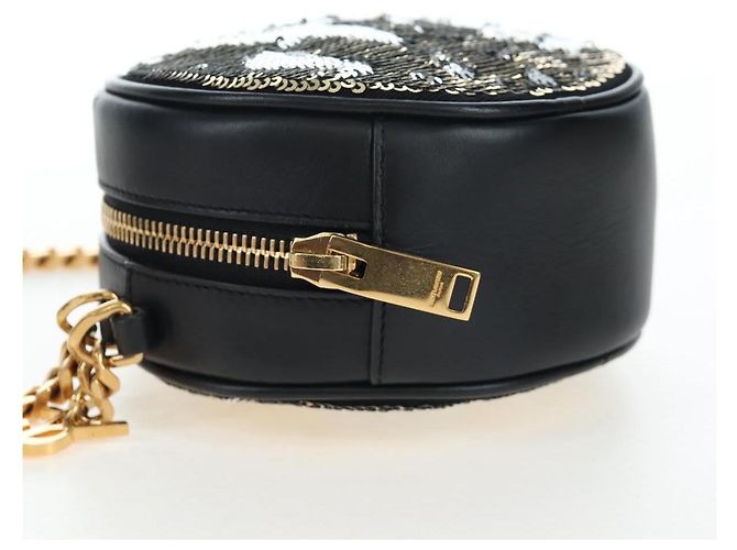 Autre Marque Borsa a tracolla con catena SAINT LAURENT di paillettes Nero Tono Oro Auth 204808SAM - vista 4
