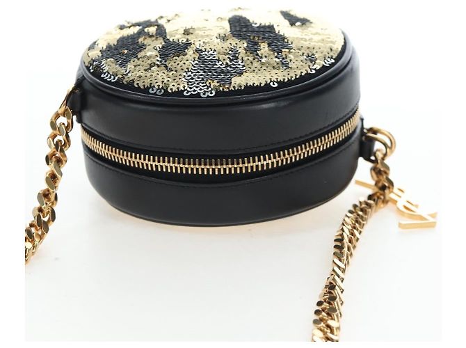 Autre Marque Borsa a tracolla con catena SAINT LAURENT di paillettes Nero Tono Oro Auth 204808SAM - vista 6