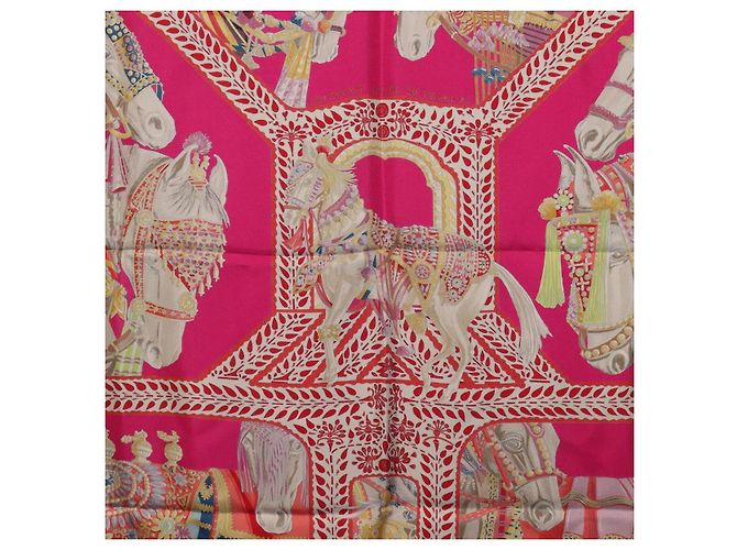 Hermès HERMES Foulard Carré 90 Seta Rosa "LA DANSE DU CHEVAL MARAWARI" Auth ki6868M Giallo - vista 18