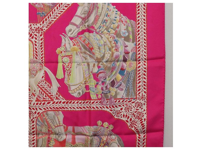 Hermès HERMES Foulard Carré 90 Seta Rosa "LA DANSE DU CHEVAL MARAWARI" Auth ki6868M Giallo - vista 19