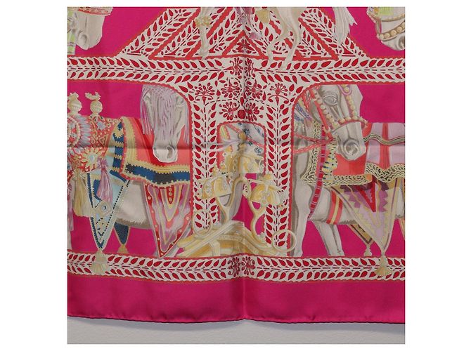 Hermès HERMES Foulard Carré 90 Seta Rosa "LA DANSE DU CHEVAL MARAWARI" Auth ki6868M Giallo - vista 21