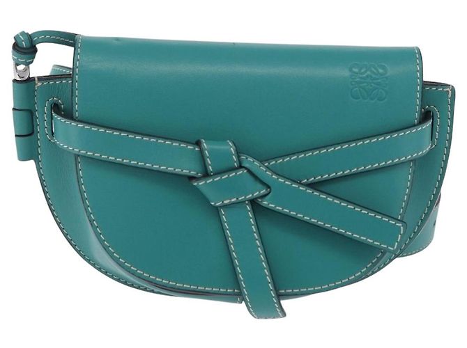 LOEWE Mini Gate Bag Borsa a Tracolla in Pelle Verde Argento Auth ka6387M - vista 13