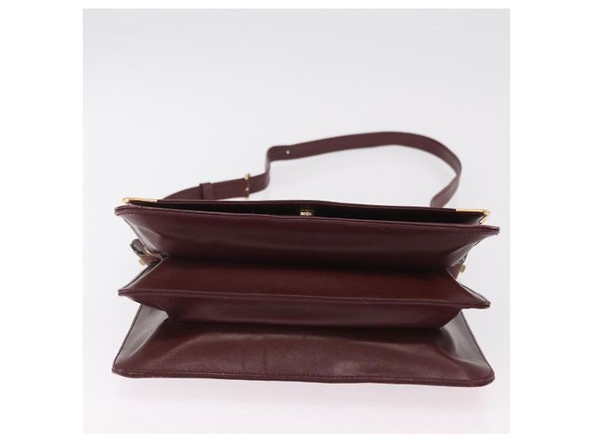 Borsa a tracolla CARTIER Must Line Pelle Bordeaux Gold Auth ka6344 D'oro Bordò - vista 11
