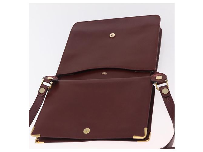 Borsa a tracolla CARTIER Must Line Pelle Bordeaux Gold Auth ka6344 D'oro Bordò - vista 17