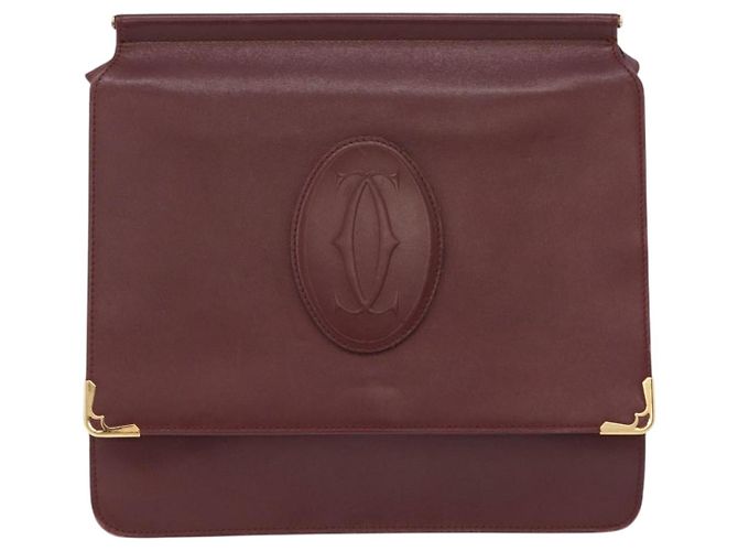Borsa a tracolla CARTIER Must Line Pelle Bordeaux Gold Auth ka6344 D'oro Bordò - vista 2