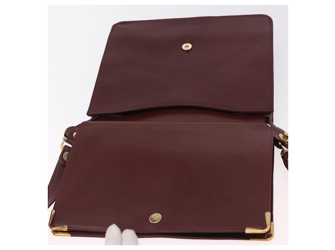 Borsa a tracolla CARTIER Must Line Pelle Bordeaux Gold Auth ka6344 D'oro Bordò - vista 23