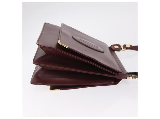 Borsa a tracolla CARTIER Must Line Pelle Bordeaux Gold Auth ka6344 D'oro Bordò - vista 4