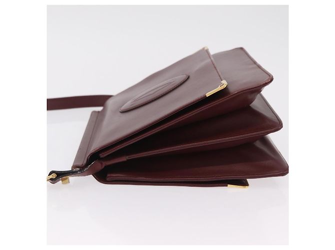 Borsa a tracolla CARTIER Must Line Pelle Bordeaux Gold Auth ka6344 D'oro Bordò - vista 5