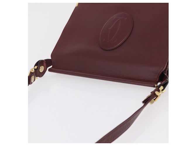 Borsa a tracolla CARTIER Must Line Pelle Bordeaux Gold Auth ka6344 D'oro Bordò - vista 6