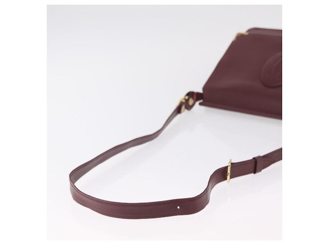 Borsa a tracolla CARTIER Must Line Pelle Bordeaux Gold Auth ka6344 D'oro Bordò - vista 7