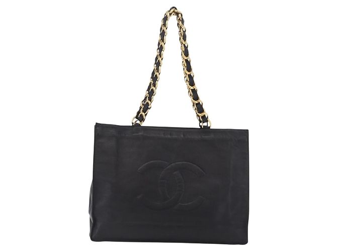 CHANEL Chain Big COCO Mark Tote Bag aus Lammleder Schwarz Gold CC Auth BA15804V Golden - Ansicht 2