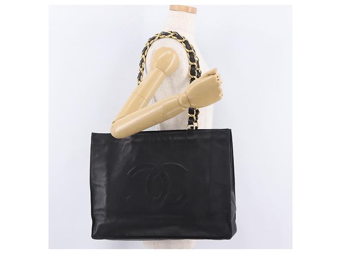 CHANEL Chain Big COCO Mark Tote Bag aus Lammleder Schwarz Gold CC Auth BA15804V Golden - Ansicht 25