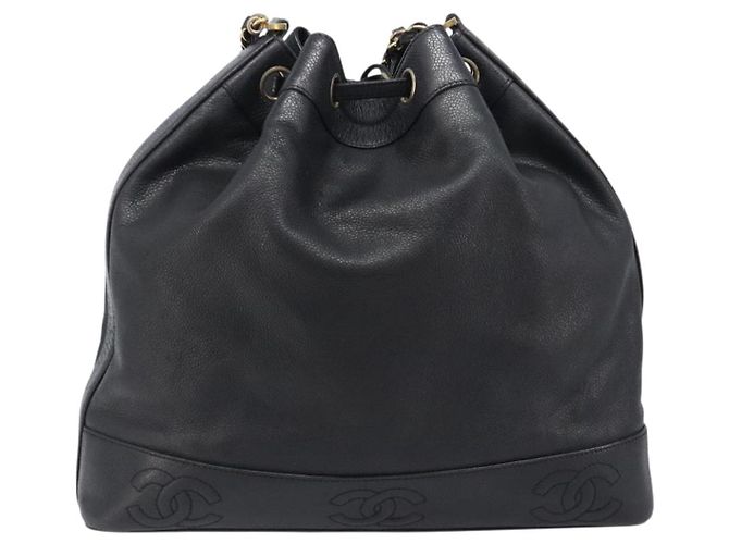 Borsa a Tracolla CHANEL Triple COCO Mark Pelle Caviar Nero Oro CC Auth 206050V D'oro - vista 3