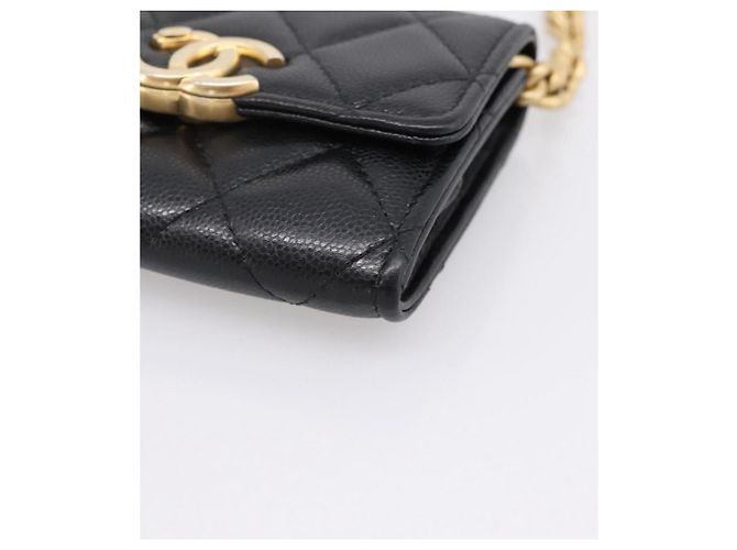 CHANEL Matelasse Chain Shoulder Card Case Caviar Skin Black Gold CC Auth ka6420V Nero D'oro - vista 11