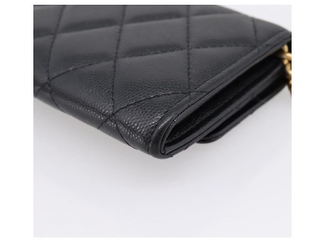 CHANEL Matelasse Chain Shoulder Card Case Caviar Skin Black Gold CC Auth ka6420V Nero D'oro - vista 13