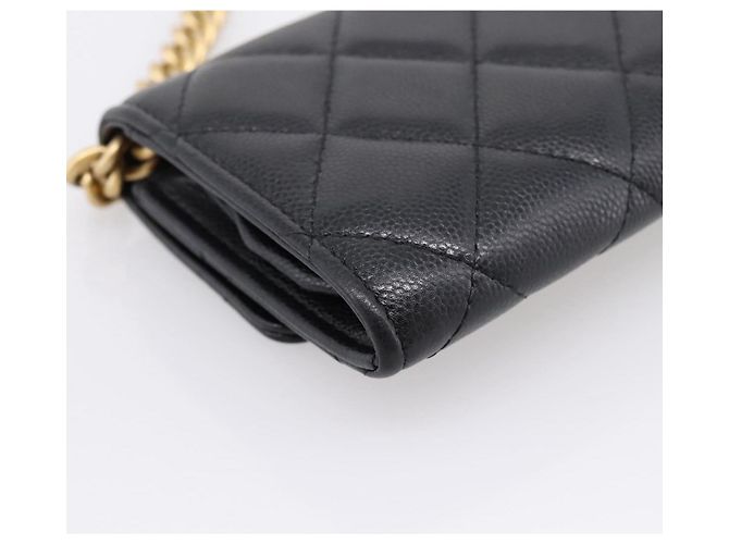 CHANEL Matelasse Chain Shoulder Card Case Caviar Skin Black Gold CC Auth ka6420V Nero D'oro - vista 14