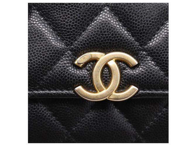 CHANEL Matelasse Chain Shoulder Card Case Caviar Skin Black Gold CC Auth ka6420V Nero D'oro - vista 15
