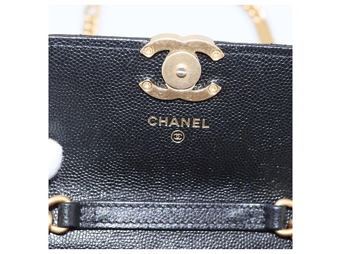 CHANEL Matelasse Chain Shoulder Card Case Caviar Skin Black Gold CC Auth ka6420V Nero D'oro - vista 17