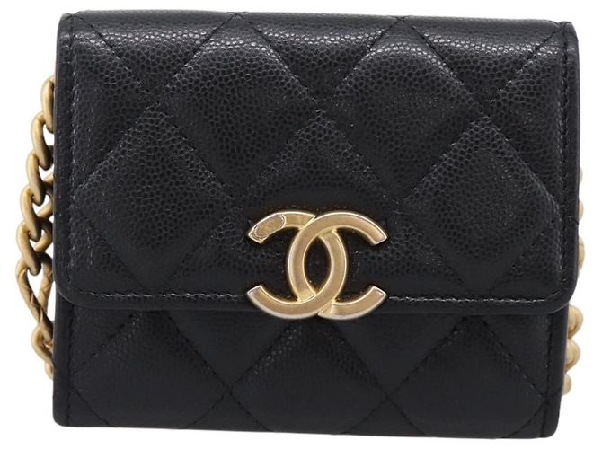 CHANEL Matelasse Chain Shoulder Card Case Caviar Skin Black Gold CC Auth ka6420V Nero D'oro - vista 2