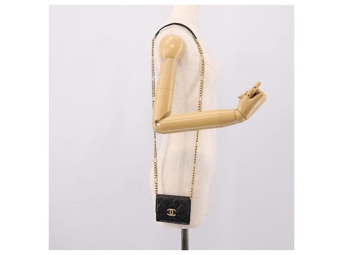 CHANEL Matelasse Chain Shoulder Card Case Caviar Skin Black Gold CC Auth ka6420V Nero D'oro - vista 22