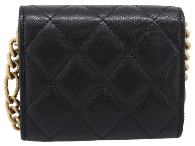 CHANEL Matelasse Chain Shoulder Card Case Caviar Skin Black Gold CC Auth ka6420V Nero D'oro - vista 3